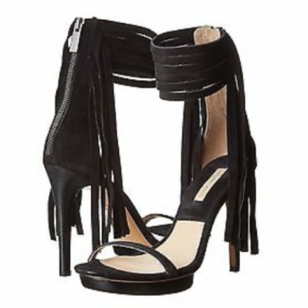 MICHAEL KORS “Daphne” Suede Fringe Trim Platform Sandals Heels - Picture 2 of 10